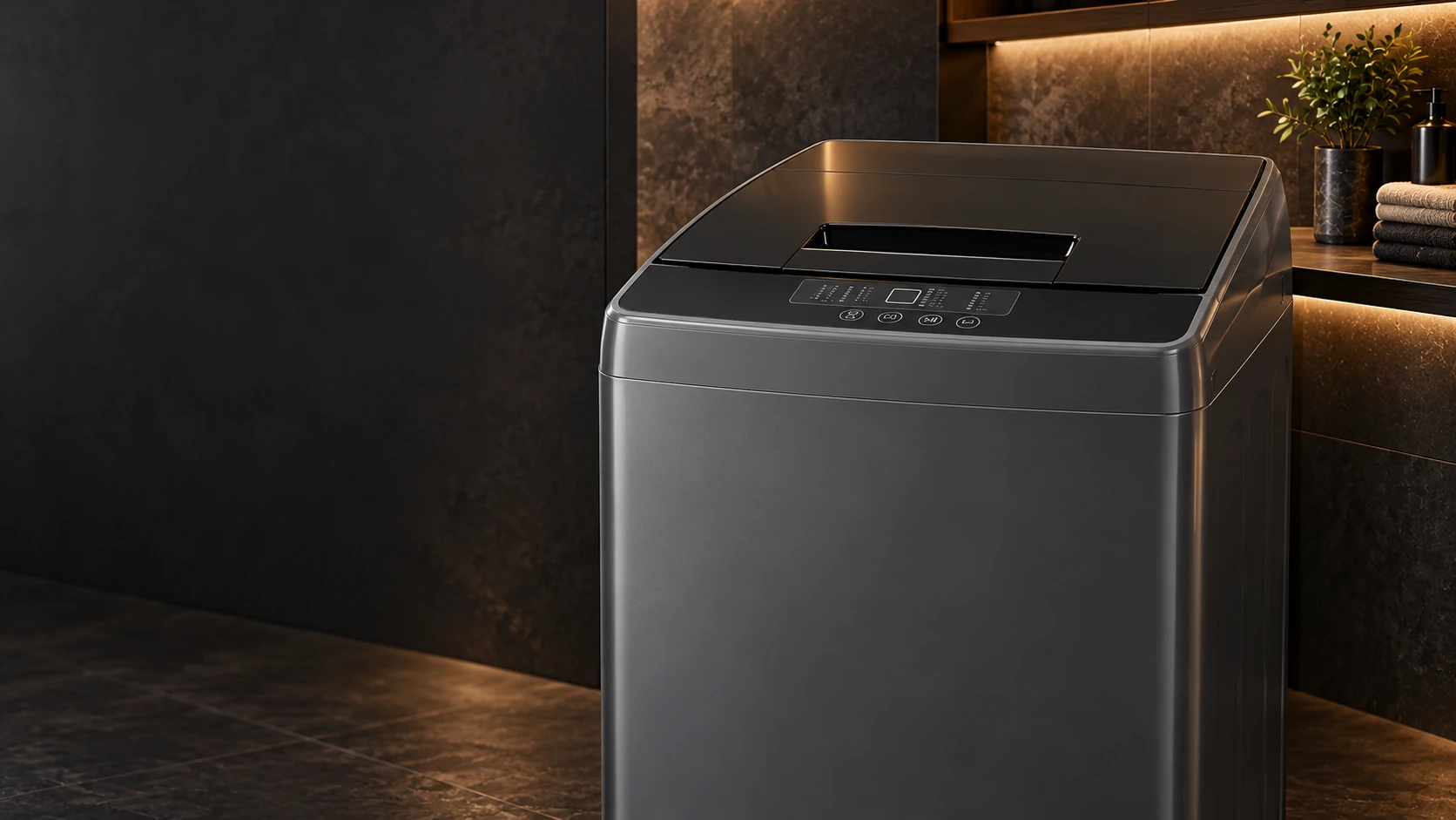 Close-up of a top-loading washing machine in a contemporary laundry room